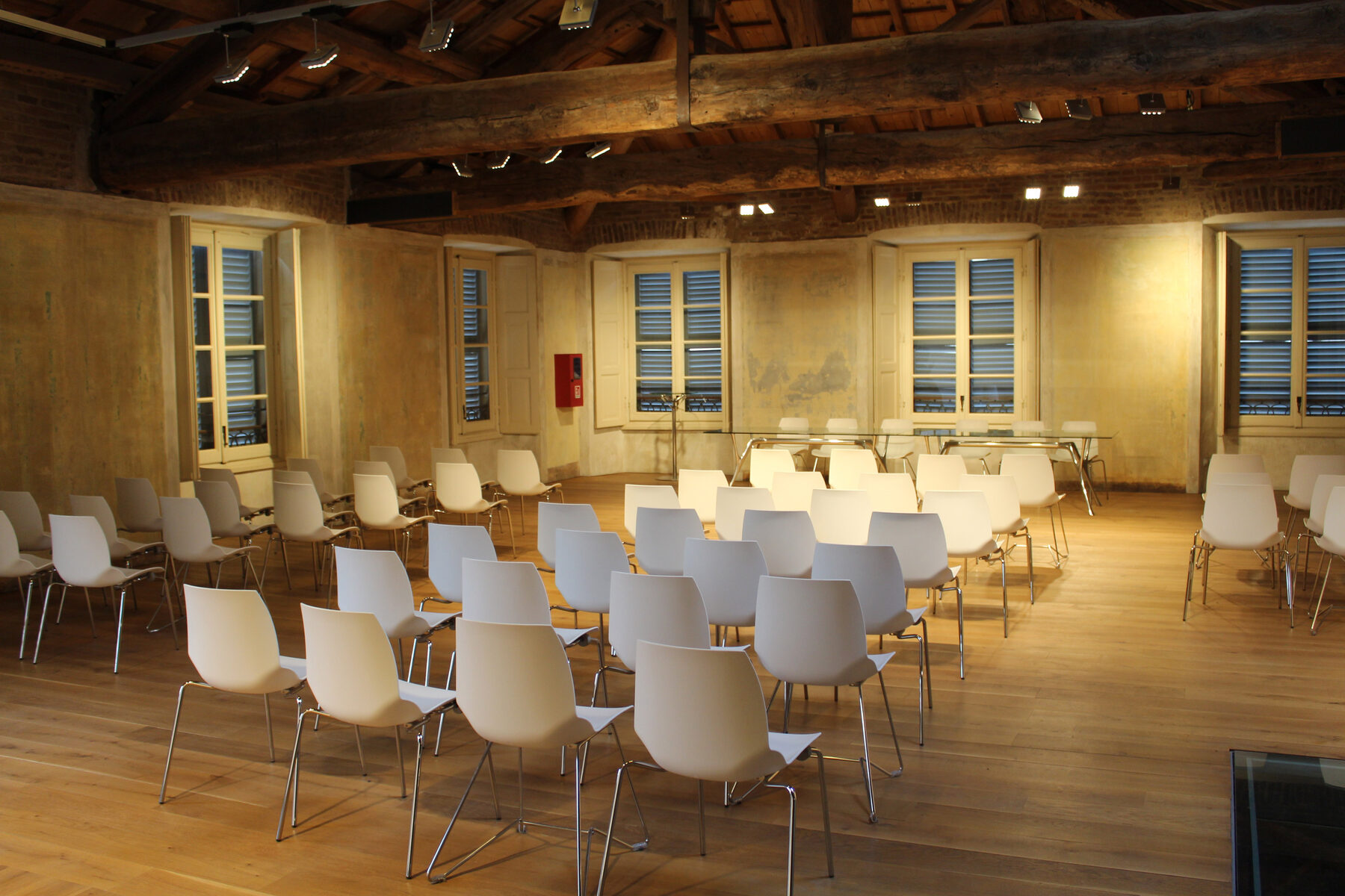 Conference room prepared for an executive compliance review.