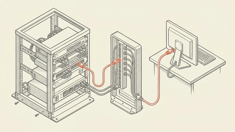 A rack and application connected through a panel; the selected integration appears in red.