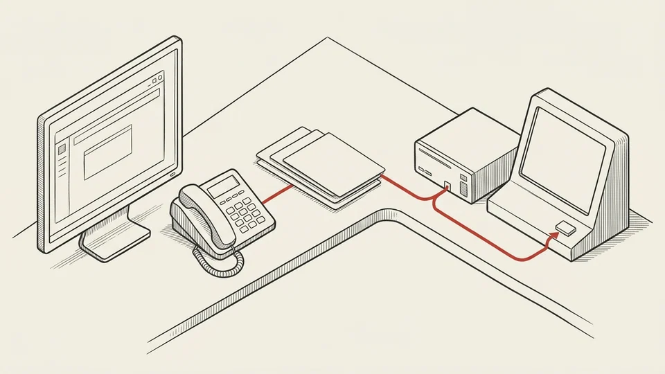An application and phone send requests to a queue; the route ends at the confirmation control.